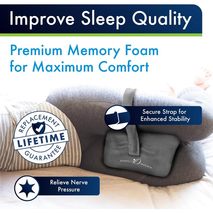 Подушка для колін з ортопедичною піною Memory Foam для сну на боці, при болях у спині та сідничному нерві - Сіра