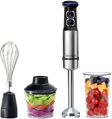 Ручний міксер Black+Decker BXHBA1200E, 1200 Вт, 20 швидкостей, турборежим, 4 леза з нержавіючої сталі, захист від бризок, легкий, ергономічний, повний комплект насадок