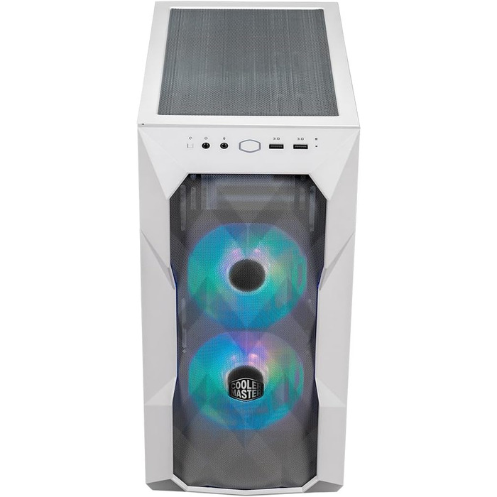 Корпус Cooler Master TD300 Mesh White Mini-Tower для Micro-ATX/Mini-ITX, білий, із сітчастою передньою панеллю для покращеного повітряного потоку, 2 ARGB-вентилятори 120 мм, бічна панель із загартованого скла, знімна верхня кришка, ARGB/PWM-хаб