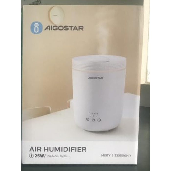 Зволожувач повітря Aigostar для спальні, 2,5 л, ультразвуковий, тихий, з регулюванням вологості, дифузор для олій, 7 кольорів підсвітки, до 25 годин роботи