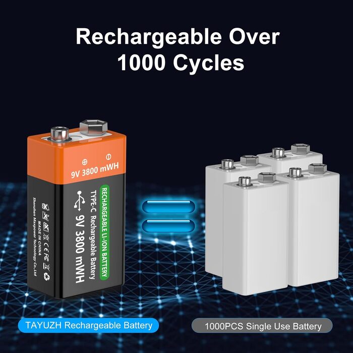 Акумулятори Li-ion 9V 3800 mWh перезарядні (2 шт) для датчиків диму, мікрофонів, сигналізацій та іграшок