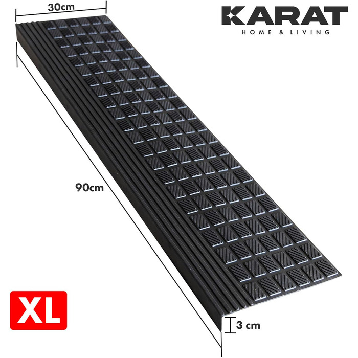 Гумовий килимок на сходи KARAT протиковзання (Diamond), водостійкий захисний наклад на сходи для вулиці та приміщення, чорний, 30x90 см, 1 шт.