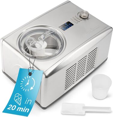 Машина для приготування морозива та йогурту ProfiCook® ICM 1091 N з нержавіючої сталі | Морозиво за 20 хвилин | Об'єм до 1500 мл | З компресором | Для морозива та замороженого йогурту | В комплекті рецепти, шпатель для морозива та мірний стакан | Нова мод
