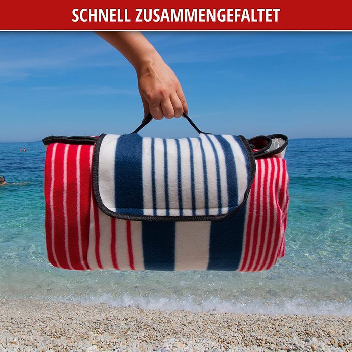 Велика туристична ковдра Walser XXL 200x200 см, водонепроникна, теплоізоляційна, складана пляжна ковдра з ручкою, червоно-синя, для кемпінгу та відпочинку