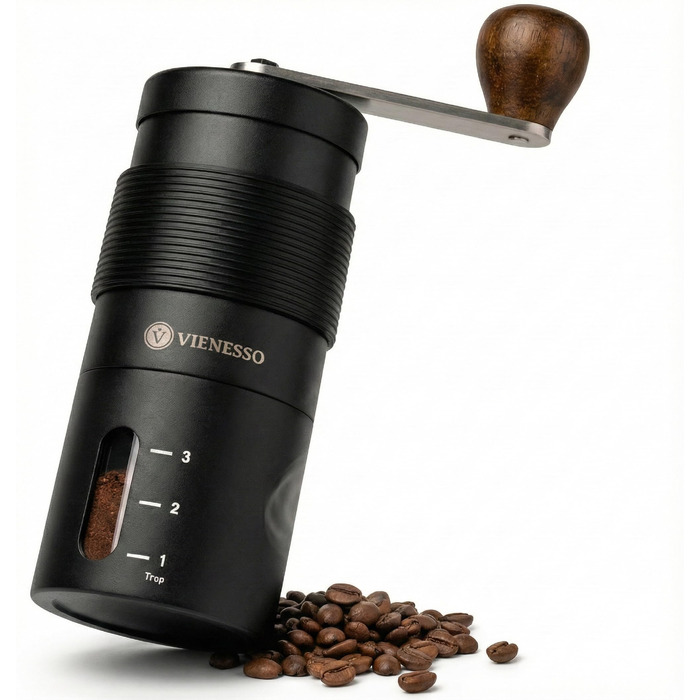 Ручна кавомолка Kaffeemühle з керамічними жорнами, чорна | Регульований помел для еспресо, компактна, для дому та подорожей