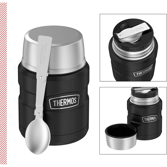 Термос для їжі Thermos STAINLESS KING 470 мл, чорний матовий, з ложкою, нержавіюча сталь, зберігає тепло 6 годин/холод 24 години, герметичний, для супу, мюслі, підходить для посудомийної машини