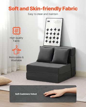Диван-ліжко VEVOR 3-в-1 розкладний, з подушками, знімним чохлом, піна Memory Foam, сірий (односпальний) 1860x730x150 мм