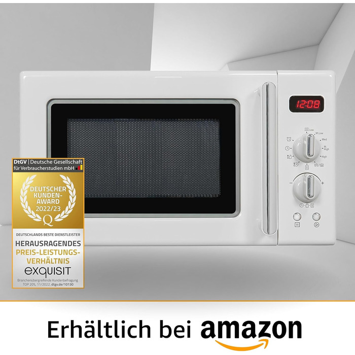 Мікрохвильова піч Exquisit Retro RMW720-3GDIG, 20 л, 1000 Вт, гриль, цифровий дисплей, біла, ретро-дизайн