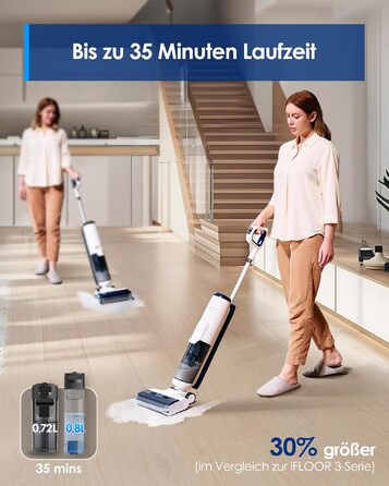 Tineco Floor ONE NASS Trockensauger: Потужний акумуляторний пилосос 2-в-1 з гарячим повітрям для сухого та вологого прибирання (iFLOOR 5 Breeze Complete)