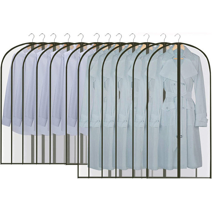 Комплект GoMaihe з 12 довгих чохлів для одягу, 60x120/100 см, чорний кант, прозорі, для костюмів, вечірніх та весільних суконь, пальт, сорочок, захист від молі, водонепроникні, багаторазові