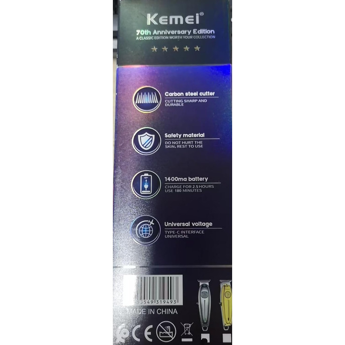 Професійна машинка для стрижки волосся Kemei, тример для бороди, акумуляторна, золотиста, з насадками, для чоловіків, перукарський інструмент