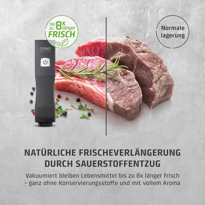 Акумуляторний вакууматор CASO Vacu OneTouch Eco-Set з 3 скляними контейнерами, 10 ZIP-пакетами та стікерами Food Manager, чорний