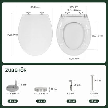 Сидіння для унітаза WOLTU з мікроліфтом (Softclose), овальна форма (O-форма), пластиковий кришка для унітаза з системою швидкого монтажу Fast Fix