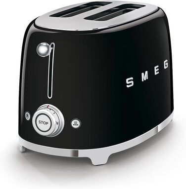 Тостер Smeg TSF01CREU 2-слотовий, чорний - 6 рівнів підсмажування, функція розморожування та підігріву, 950 Вт