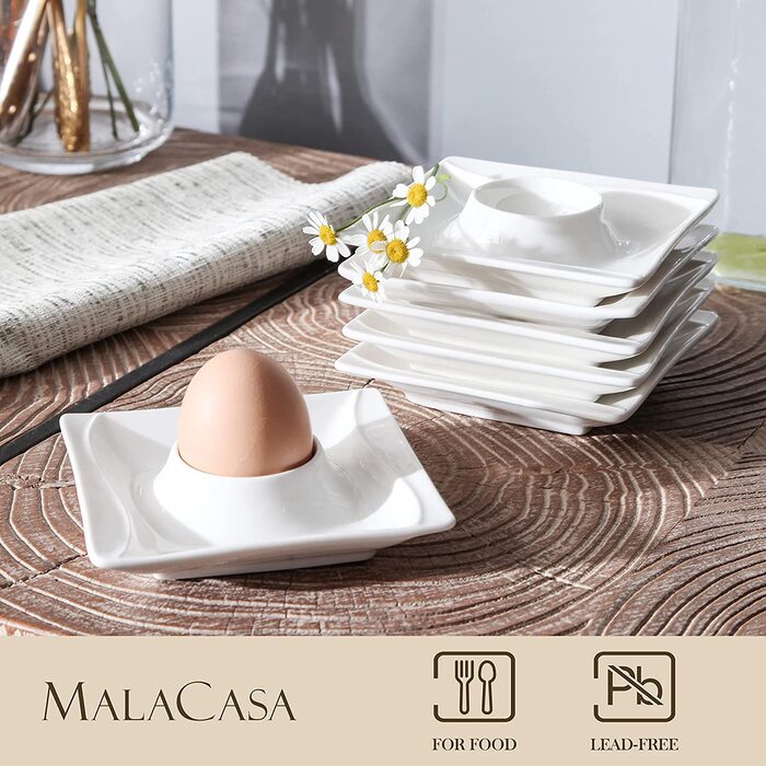 MALACASA Серія Flora – 60-кількісний сервіз для 12 осіб – кремово-біле порцелянове посуд у квадратному дизайні (тарілки, чашки, блюдця) – придатний для миття в посудомийній машині та мікрохвильовій печі, білий