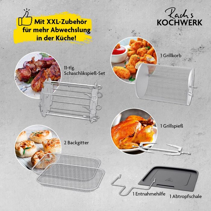 Аерофритюрниця Rachs KOCHWERK Vario-Doppelkammer з подвійною камерою на 9-12 л, 2700 Вт, сенсорне керування, 8 програм, Smart-Cook, чорна