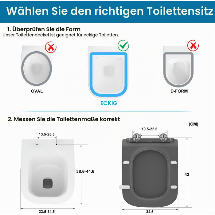 Сидіння для унітазу Q-подібне з мікроліфтом (Soft Close), Duroplast, сіре, 430×345 мм, зі швидким монтажем