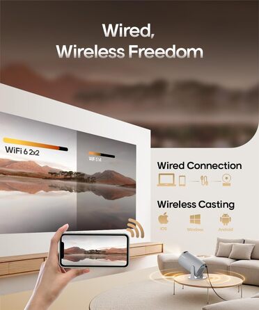 Портативний проєктор Mini Beamer 4K з Android 11: Smart, електричний фокус, WiFi 6, BT 5.0, Full HD 1080P, 260ANSI, корекція трапеції, 5W динамік (сірий)