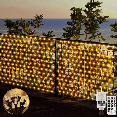 Світлодіодна сітка 6×2 м 300 LED для вулиці, чорний кабель, водонепроникна, з пультом, для кущів, саду, новорічна, тепле біле світло