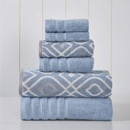 Рушники Modern Threads Amrapur, набір 6 шт., жакардові, однотонні, ультрам'які, 500 г/м², 100% бавовна, сині, Oxford