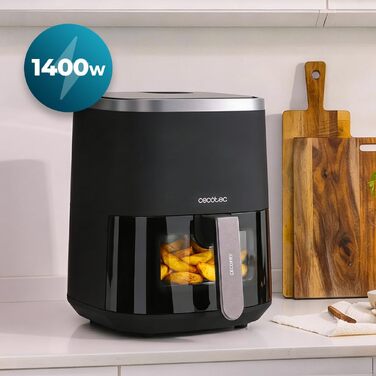 Аерофритюрниця Cecotec Cecofry Fantastik Window 4000 без олії, 4 л, з вікном, 1400 Вт, сенсорне керування, 9 програм, чорна