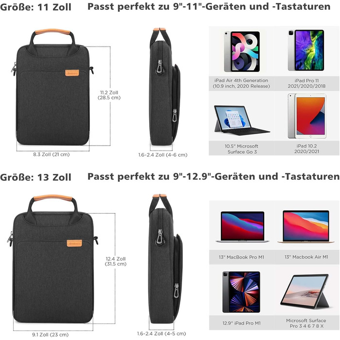 Водонепроникна сумка для ноутбука 12-13'' NIDOO, темно-сіра, для MacBook, iPad Pro, Surface, Galaxy Book, XPS, MatePad