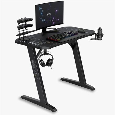Ігровий стіл SENSE7 Nomad Cybernetic 120x60 см, комп'ютерний стіл з вуглецевим покриттям, ергономічний, з гачком для навушників, підсклянником та тримачем для контролера