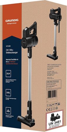Вертикальний акумуляторний пилосос Grundig VCP 4230 2-в-1, 150 Вт, 25,2 В Li-Ion, 2 режими потужності, 550 мл, до 45 хв, білий/чорний