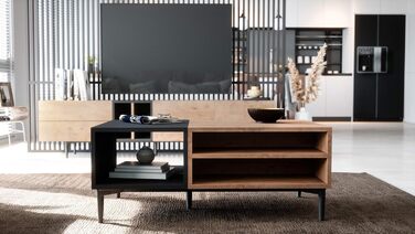 Журнальний стіл Newfurn чорний, дикий дуб, вінтаж індастріал, 100x40x55 см, для вітальні, у стилі лофт