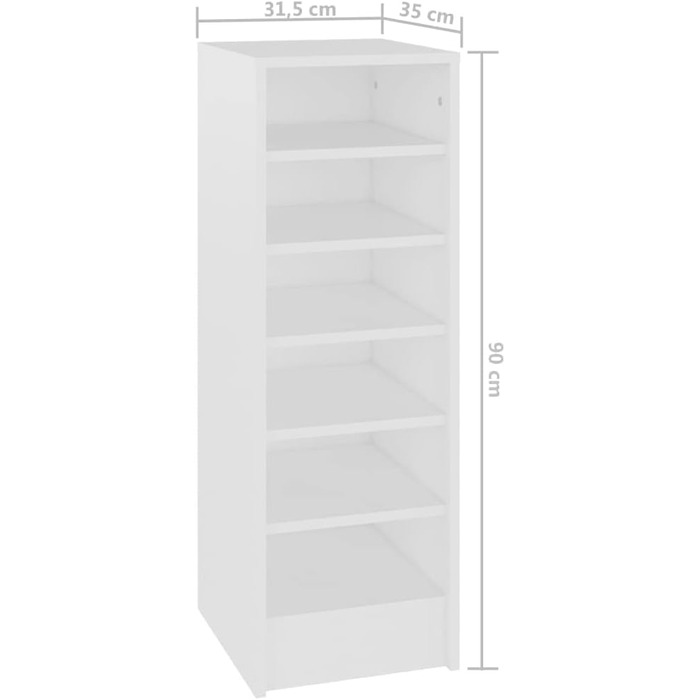 Шафа для взуття vidaXL з 6 відділеннями, біла, 31,5x35x90 см, ДСП, органайзер-комод для зберігання взуття