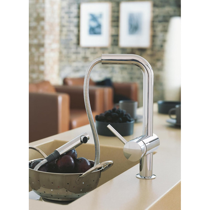 Змішувач кухонний GROHE Minta з висувним душем, поворотний на 360°, економія води, хром (32168000)