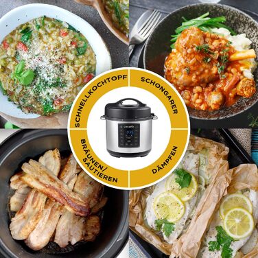 Мультиварка Crockpot Express 12-в-1, програмована, 5,6 л, з функціями повільного приготування, пароварки та смаження, для 6–7 осіб, нержавіюча сталь