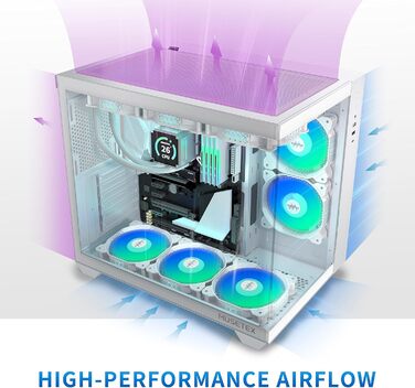 MUSETEX ATX корпус для ПК з 6 ARGB вентиляторами, 360 мм підтримка радіатора, Type-C, ігровий корпус з 270° оглядом, загартоване скло, білий Mid Tower, модель Y6