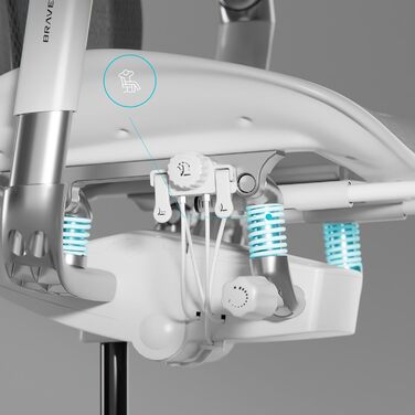 Офісне крісло Diablo Brave V-Kinetic, ергономічне, з підставкою для ніг, 5D підлокітники, сітчастий матеріал, регульована поперекова підтримка, вантажопідйомність до 120 кг, сірий, 126x70x70 см