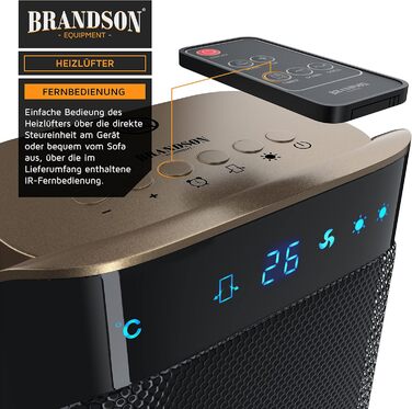 Керамічний обігрівач Brandson з дистанційним керуванням для ванної кімнати, енергозберігаючий, тихий, з осциляцією, 2 режими нагріву, таймер, сертифікат GS, золото