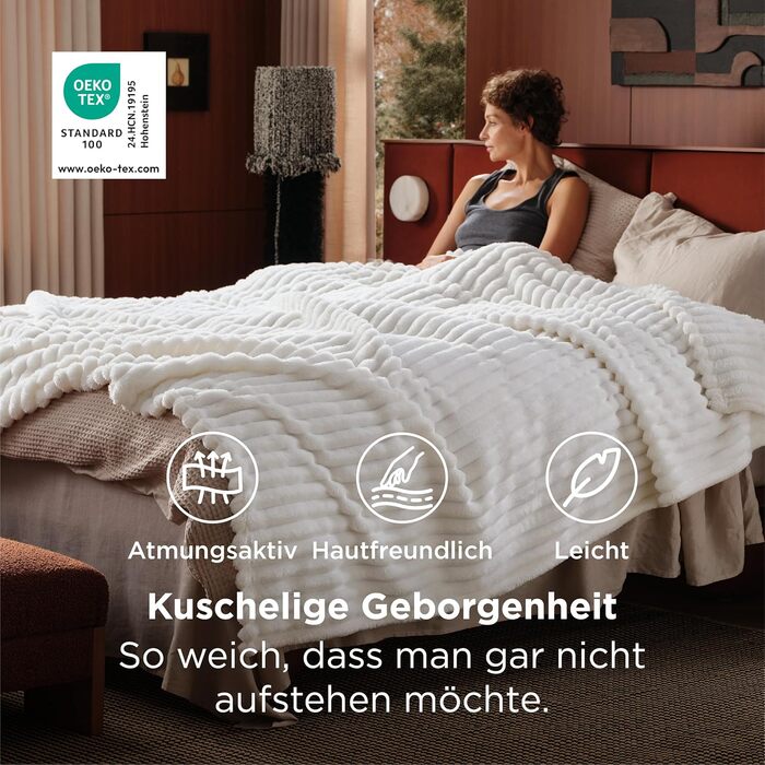 BEDSURE Плед великий 220x240 см - теплий, м'який, для дивана та декору інтер'єру, вовняний, флісовий, білий