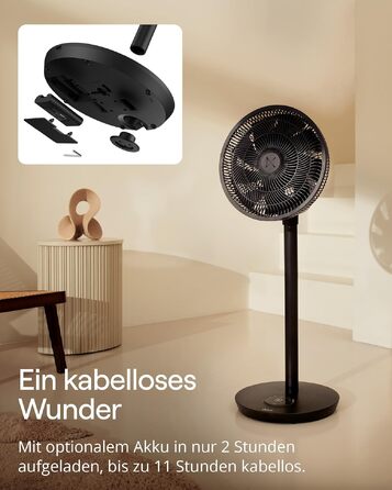 Duux Whisper Flex 2 Smart Вентилятор - Тихий (13 дБ), Нічний режим, Таймер, Регульована висота (54-92 см), Енергоефективний, Керування через App та Пульт - Чорний