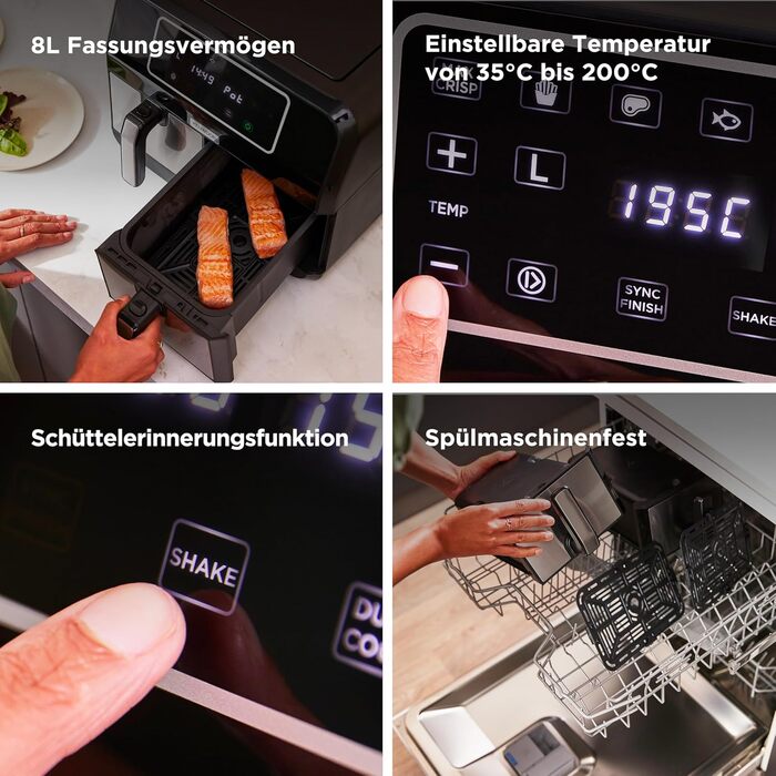 Аерофритюрниця з двома чашами Kenwood kHealthy Fry HFM20.000MB, 8л (2x4л), 8 програм, Dual Cook & Sync Finish, сенсорний дисплей, антипригарне покриття