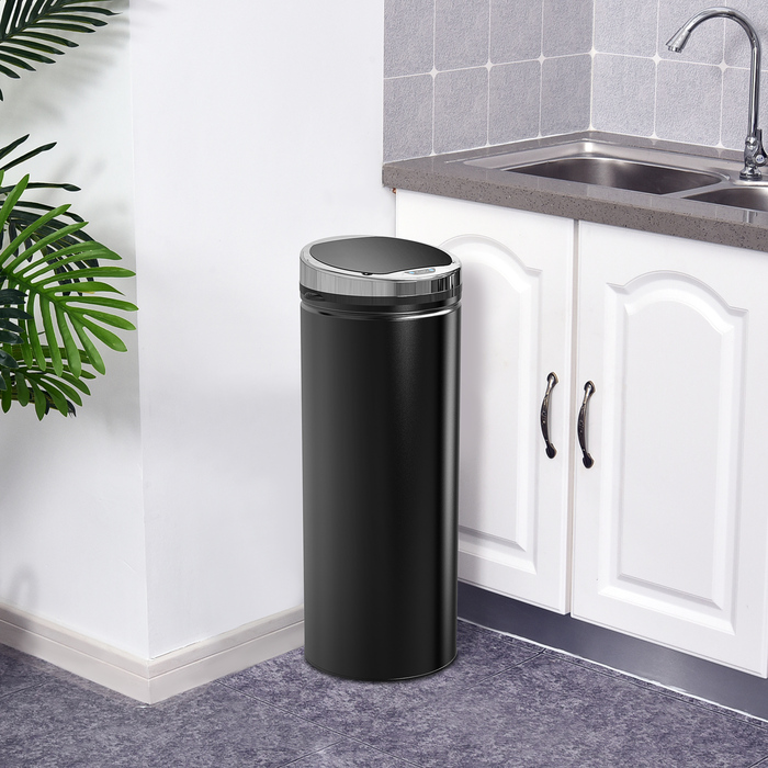 Автоматичний відро для сміття HOMCOM Sensor 50 л, кухонне відро з нержавіючої сталі, інфрачервоний датчик, чорний, нержавіюча сталь