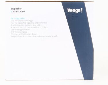 Venga! Мультифункціональна яйцеварка 500 Вт, для варених і пашот яєць, чорна/нерж. сталь, VG EK 3000