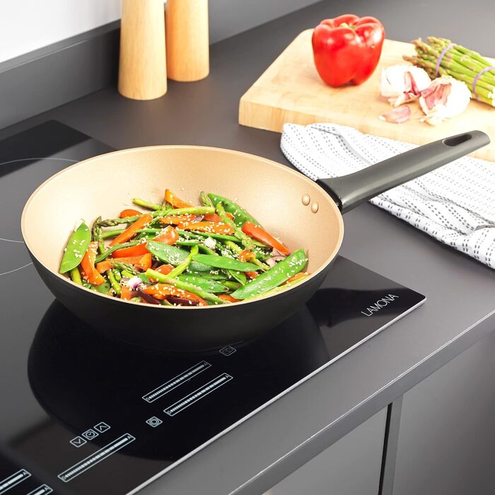 Сковорода вок Russell Hobbs Opulence 28 см, антипригарна, індукційна, без ПФОА, алюмінієва, золота, для смаження, можна мити в посудомийній машині