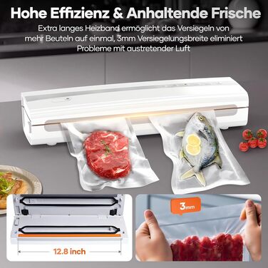 Вакуумний пакувальник Kejector для продуктів з роликом 5м, ножем та шлангом - багатофункціональний, сухий/вологий режим для тривалого зберігання
