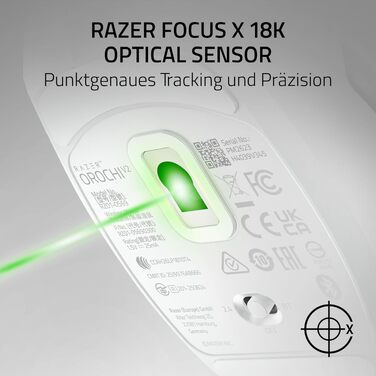 Ігрова бездротова миша Razer Orochi V2 HyperSpeed та Bluetooth, оптичний сенсор 18K DPI, 60 г, біла