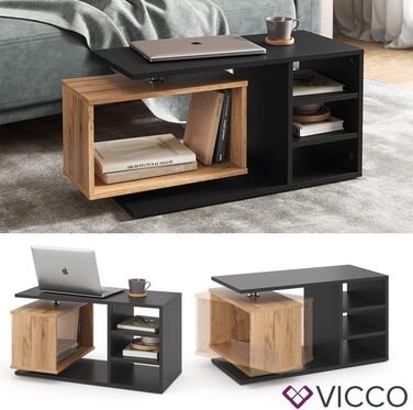 Журнальний стіл Vicco Rafi, чорний/дуб, 88x40 см