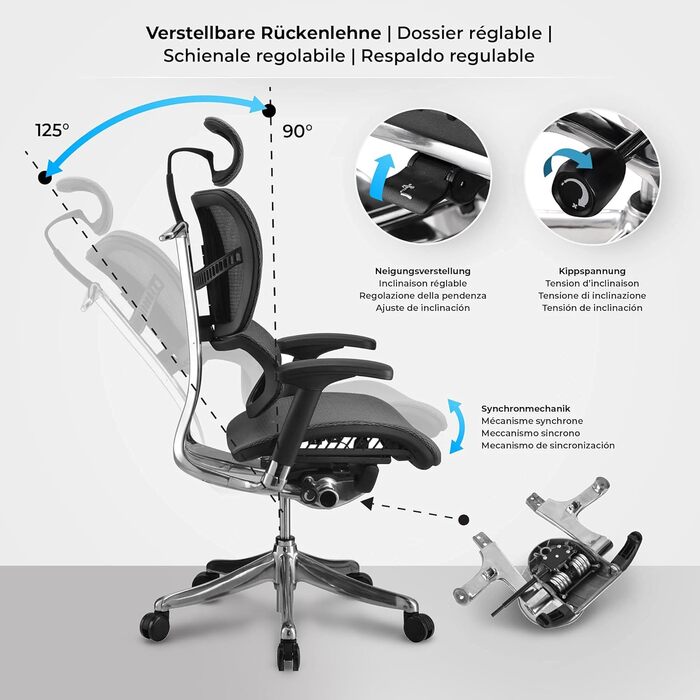Офісне крісло CLP Norfolk Ergonomic - ергономічне крісло для офісу з підголівником, сірого кольору
