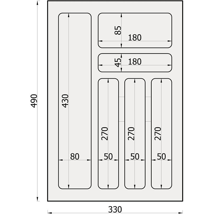 Лоток для столових приборів Sossai Divio, антрацит, 33x49 см, 6 відділень, для шухляд 40 см, підрізний органайзер
