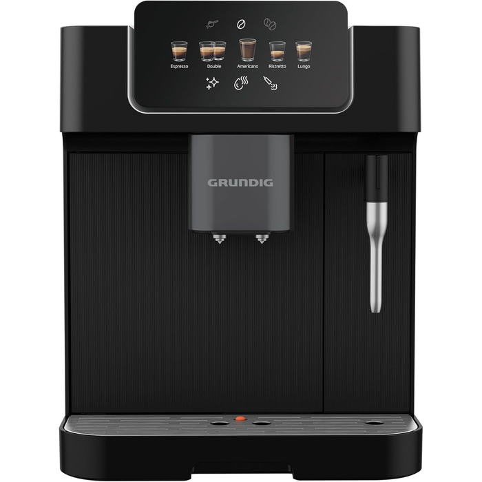 Кавомашина автоматична Grundig KVA 6230, 19 бар, сталева кавомолка (13 ступенів), капучинатор, підігрів чашок, чорний/сріблястий