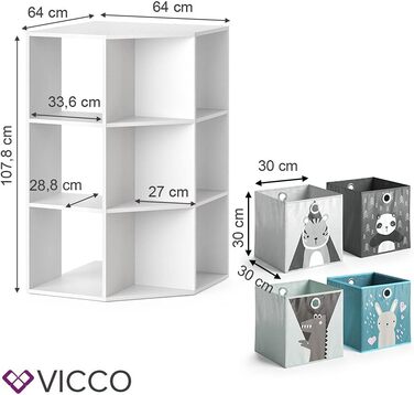 Дитяча полиця Vicco Luigi, біла, 64x107.8 см, з 4 коробками для зберігання