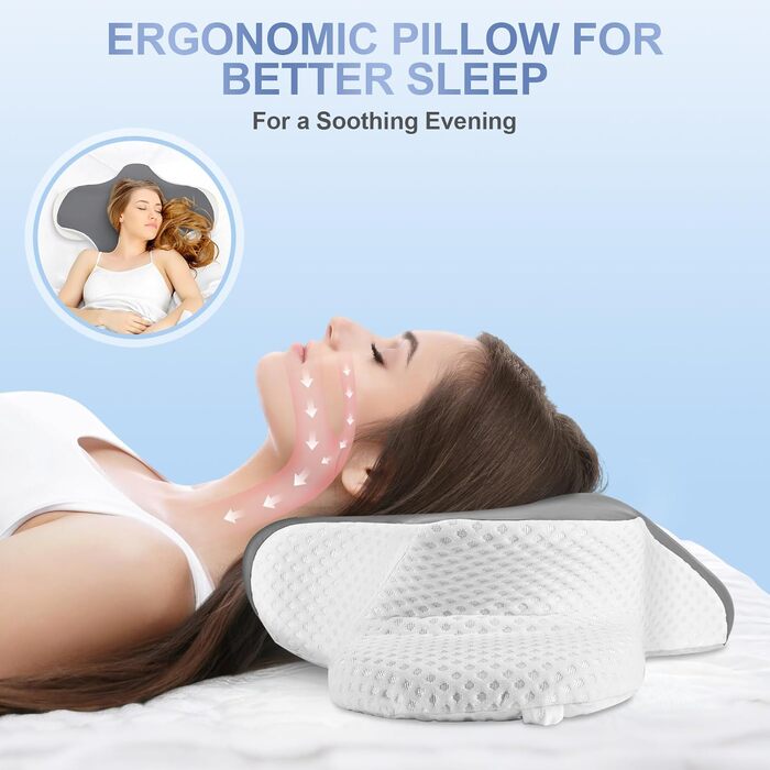 Подушка для шиї з піни Memory Foam, ергономічна для сну на боці, спині, животі, зі знімним чохлом