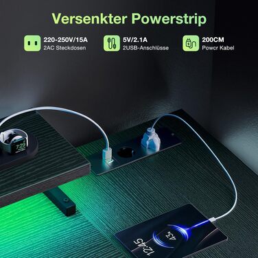 Ігровий кутовий стіл Coleshome з полицями та USB-розетками, 120x80 см, чорний